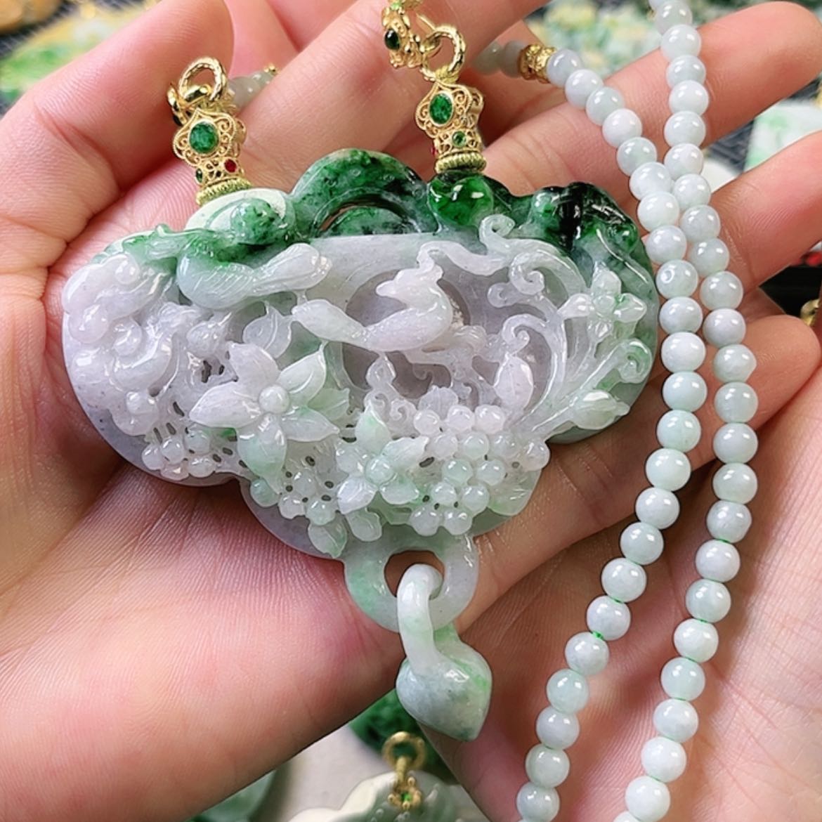 【闪购商品】翡翠颈饰未镶嵌花***歌挂件