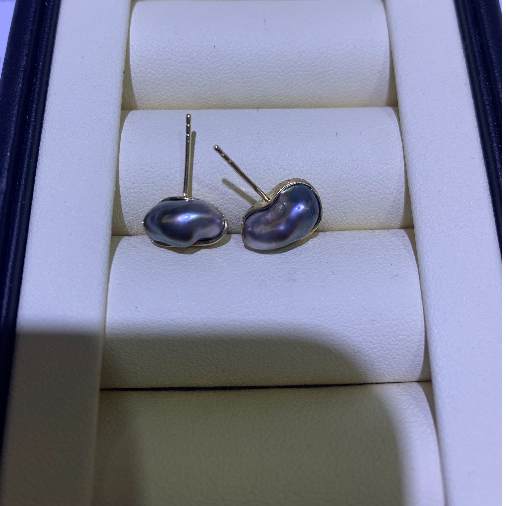 大溪地keshi耳钉 18k 10-11mm