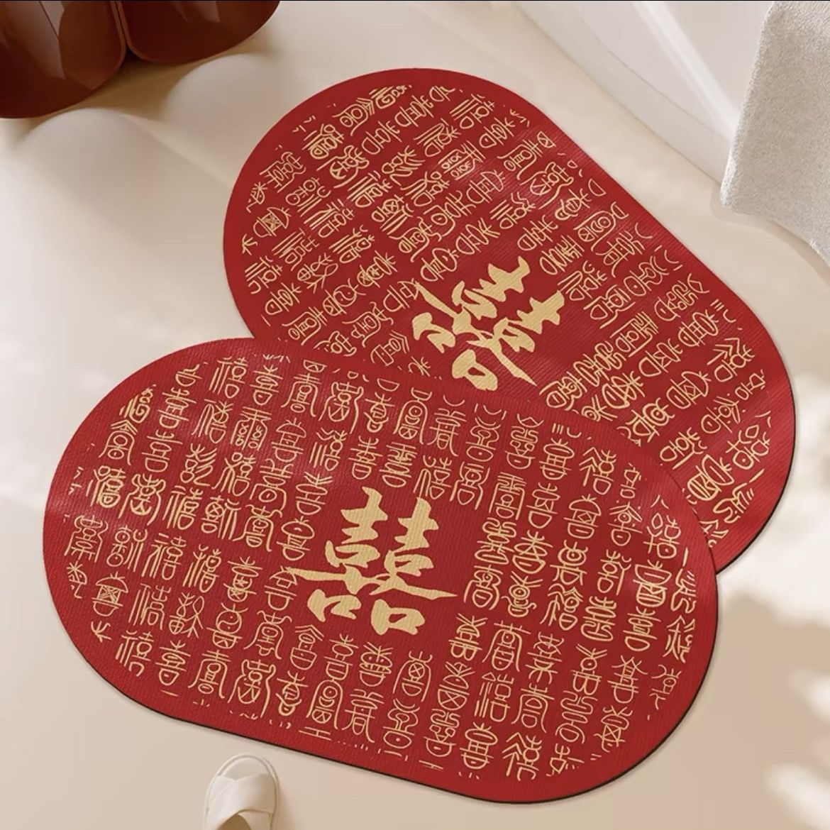 结婚地垫红色喜庆厕所地垫卫生间脚垫防滑硅藻泥速干吸水卫生间