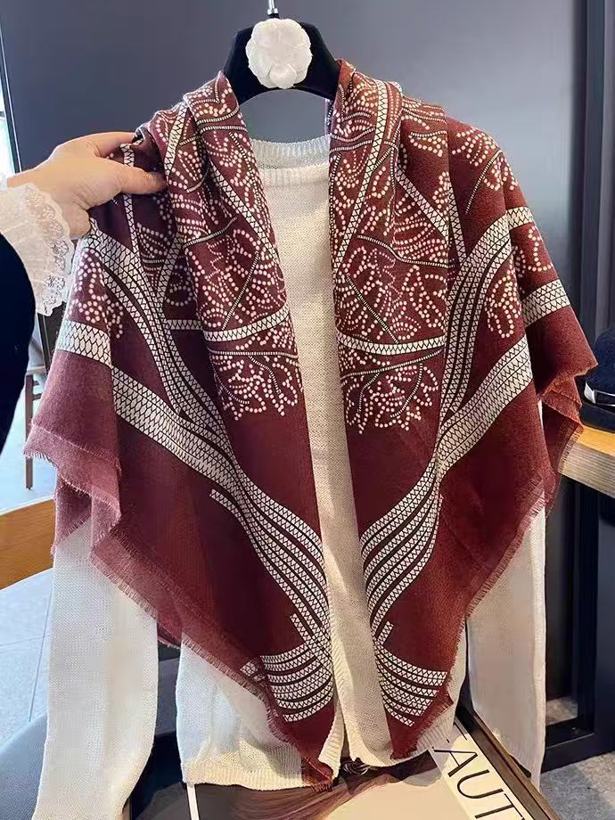 B16【红色生命树】135复古大方巾丝巾女百搭空调披肩丝毛防晒外搭