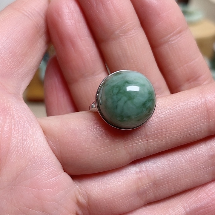 透闪石-蛇纹石玉戒指银S925镶嵌用****生