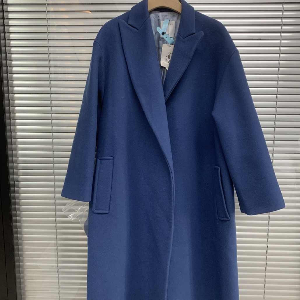 99新 SANDRO/桑德罗黛菲 蓝色长款大衣外套/36码/A05655