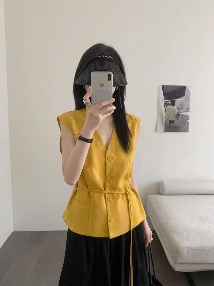 2616夏季韩版设计感马甲背心宽松休闲无袖衬衫