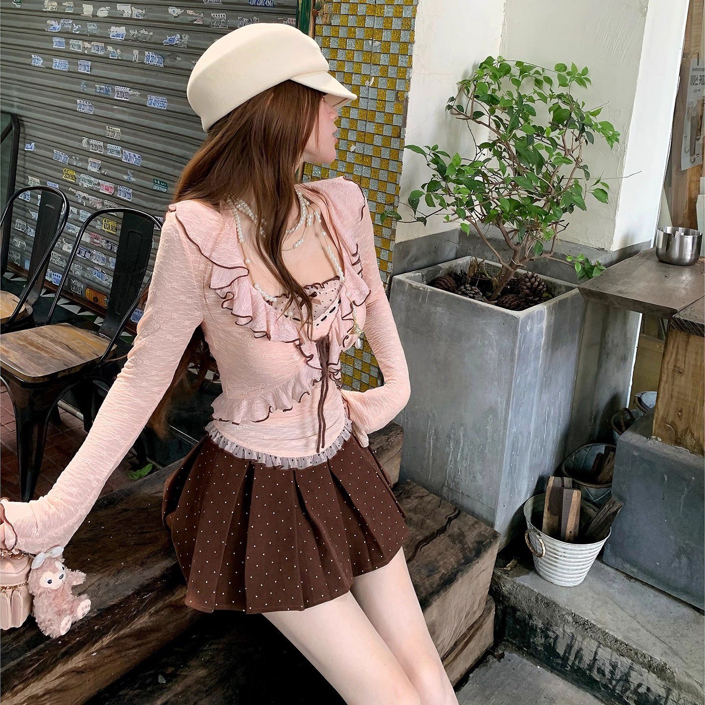 秋季新款法式甜美纯欲风气质小众吊带上衣开衫短裙套装