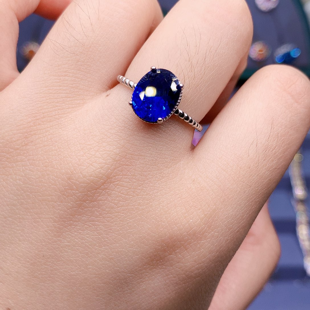 蓝宝石戒指银S925镶嵌