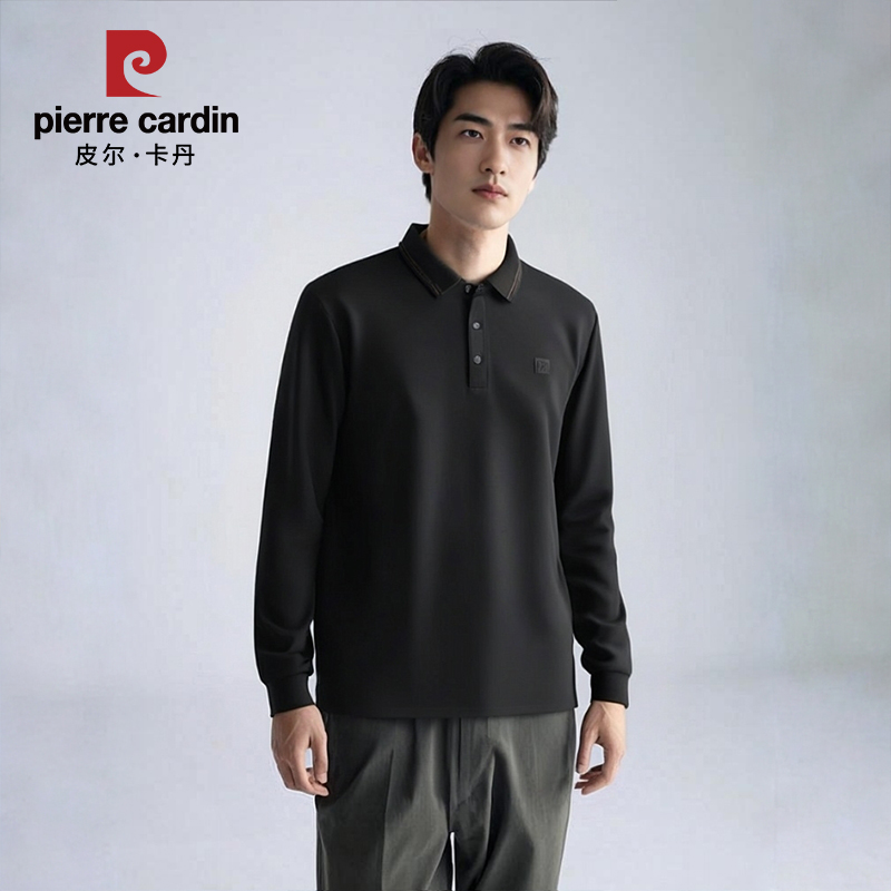 25503-皮尔卡丹2025新款羊毛翻领针织男款polo衫秋冬保暖长袖卫衣