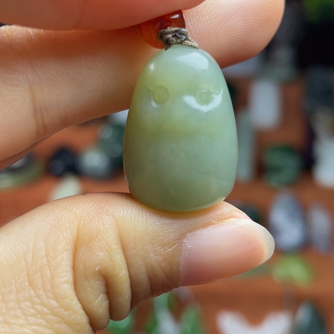 和田玉未镶嵌颈饰切莫蓝丑萌小企鹅