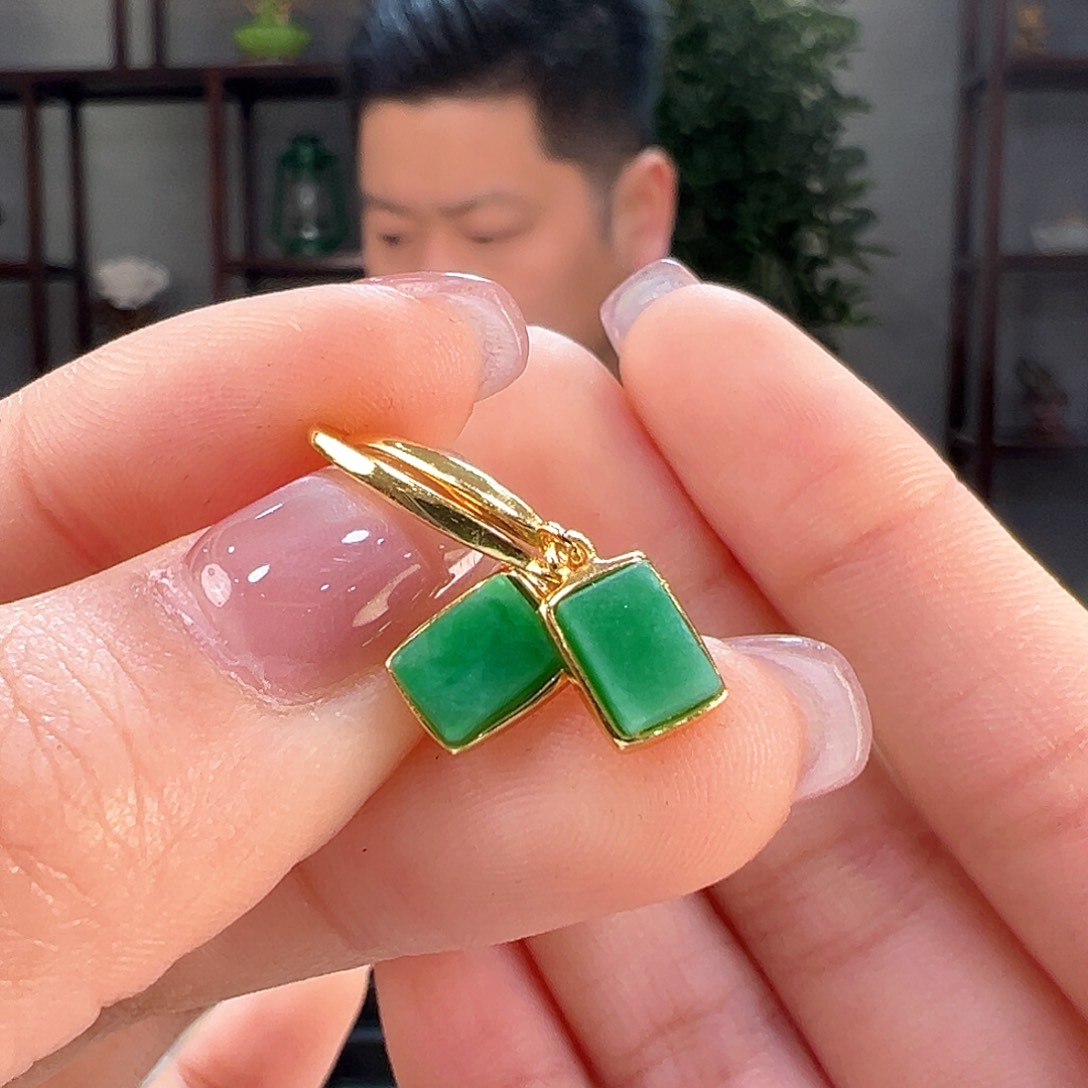 翡翠耳饰银S925镶嵌耳环2