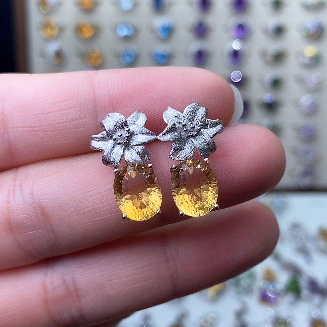 紫晶耳钉银S925镶嵌一物一证