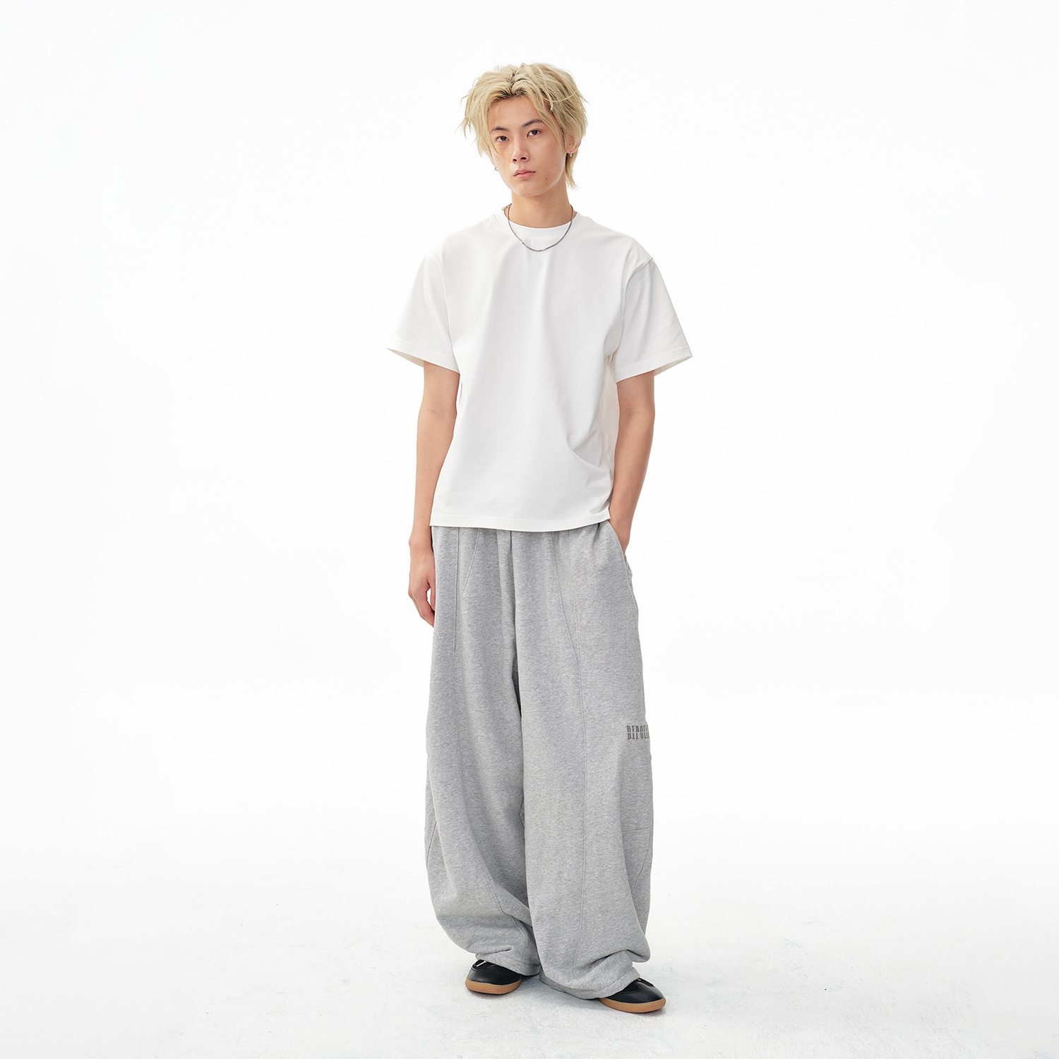 BIPOLAR分割拼接螺纹百搭休闲情侣宽松卫裤 26U010