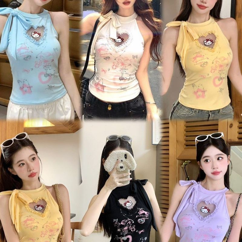 涂鸦夏季女外穿印花内搭吊带可爱辣妹修身短款设计感上衣