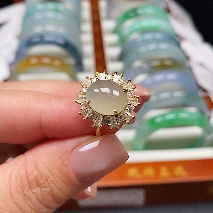 翡翠银S925镶嵌戒指慕石珠宝