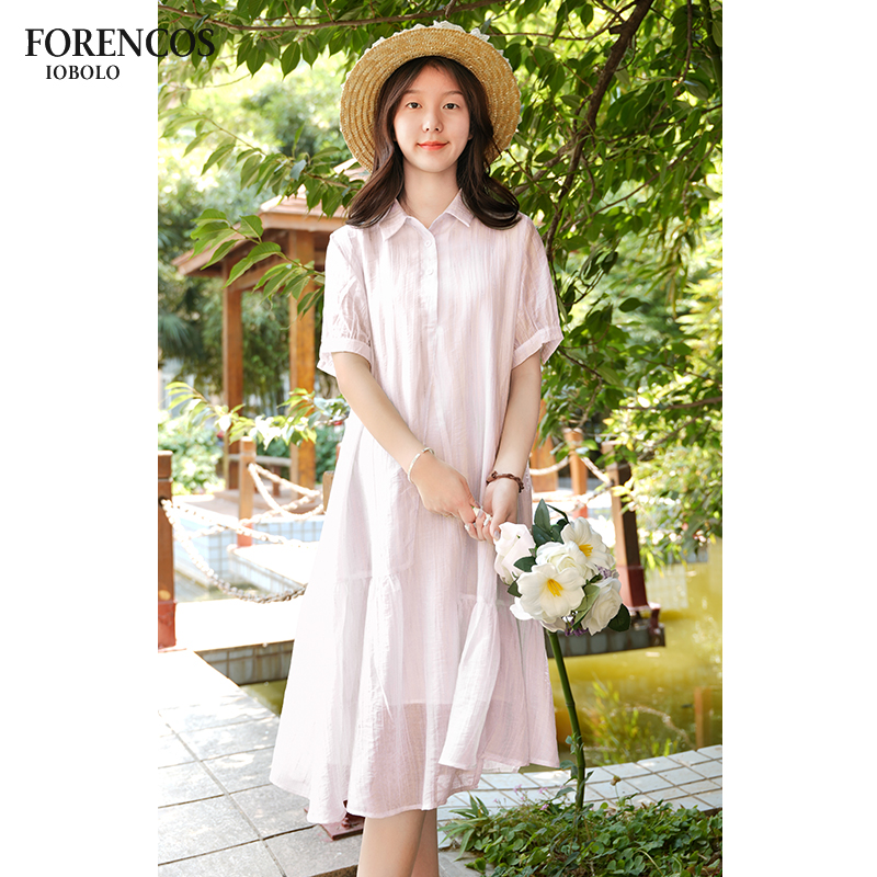 孕妇连衣裙2025新款夏季时尚翻领法式仙女宽松大码长裙