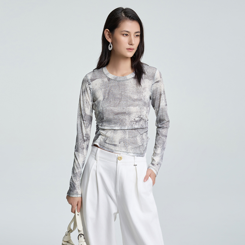 2026春S5C新款T恤日常通勤1B638套头印花休闲春季圆领女士