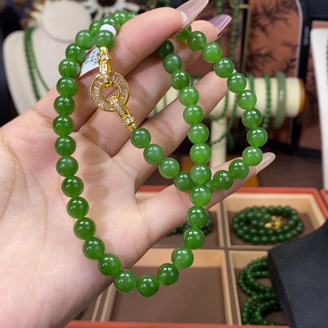 和田玉（碧玉）颈饰未镶嵌阳8mm高货