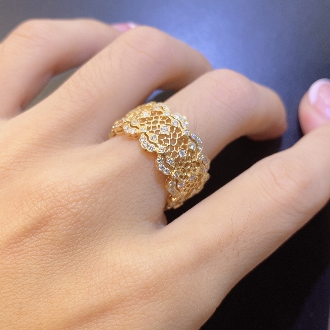 钻石戒指/指环18K金镶嵌蕾丝k黄