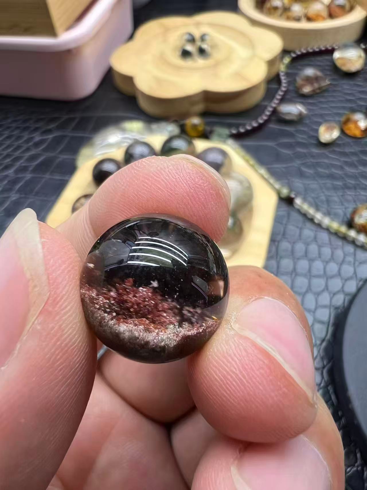 天然粉蓝白彩水晶紫水晶单珠