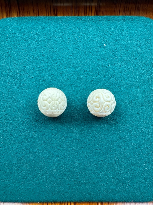 纯天然猛犸牙圆形回纹珠