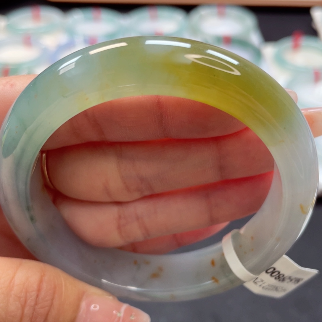 【闪购商品】翡翠未镶嵌手镯56.5冰胶特色三彩18号