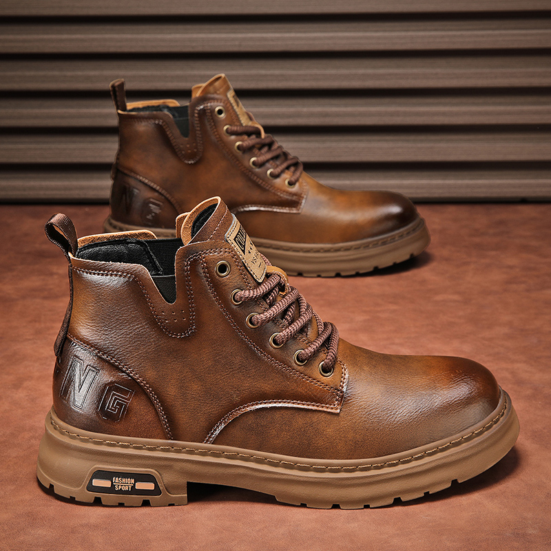 2025秋冬新款马丁靴男鞋英伦风高帮皮鞋休闲百搭复古机车工装皮靴