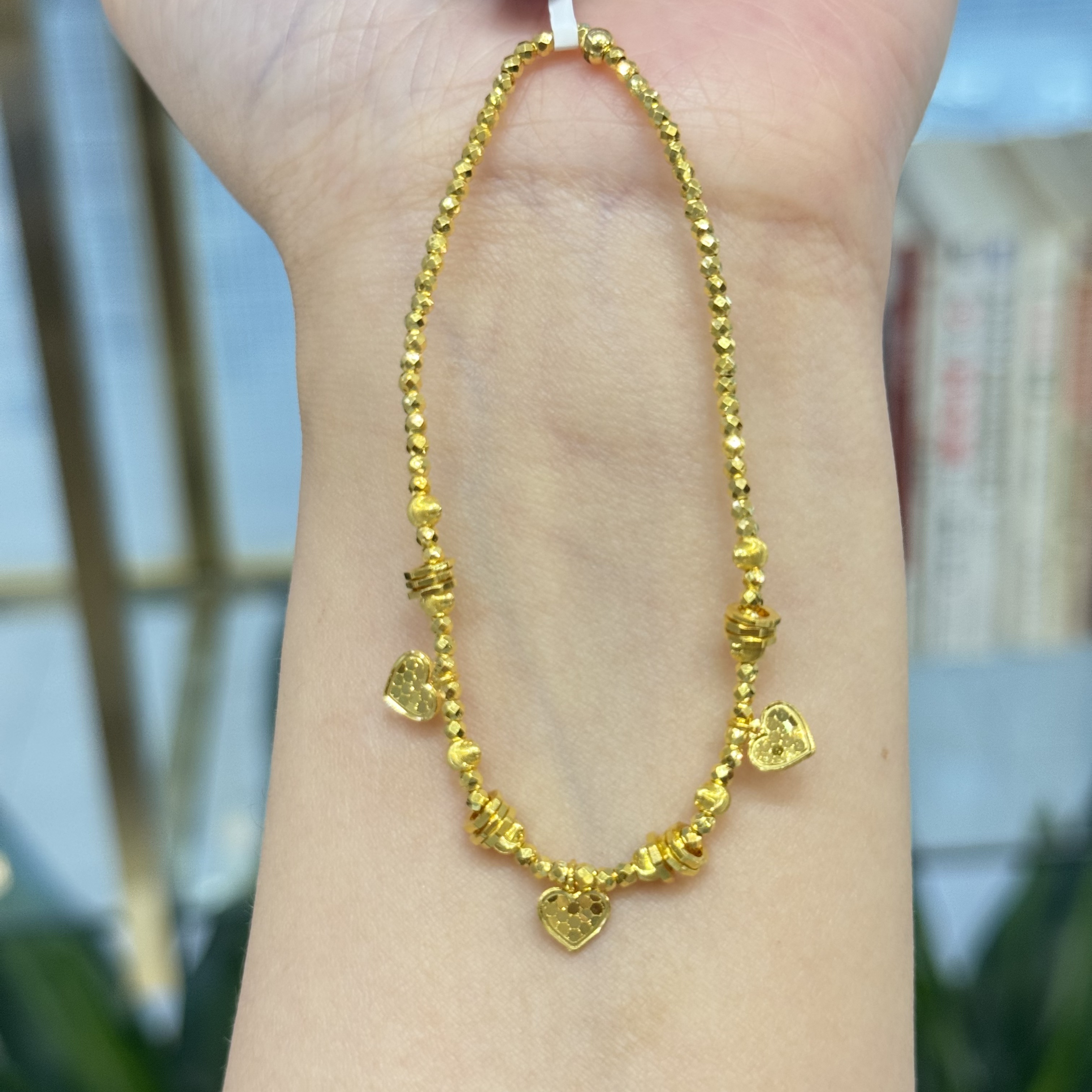 X【猫眼鱼鳞爱心手串】足金999手串