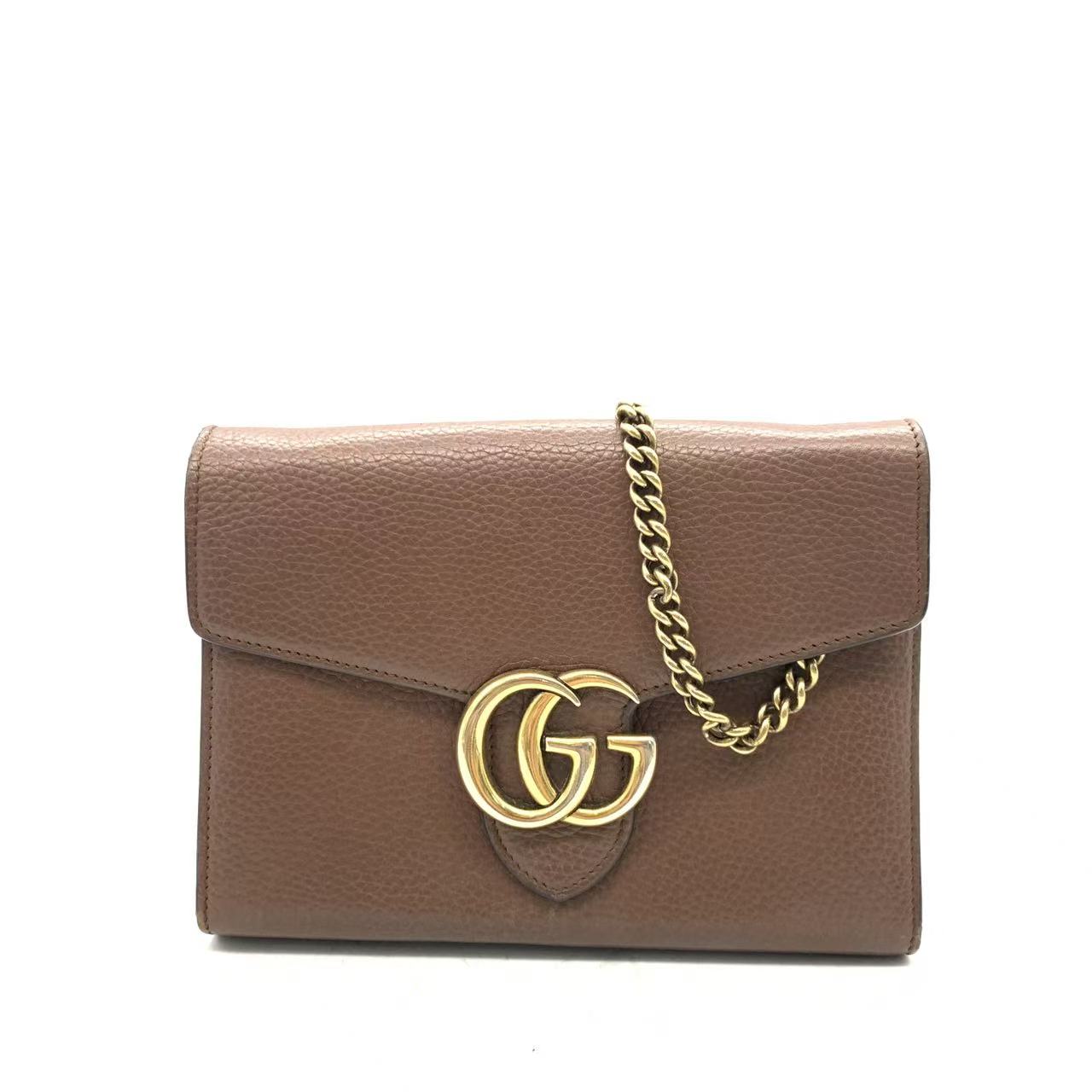 95新 GUCCI/古驰 【安则专属】焦糖色马蒙woc链条包