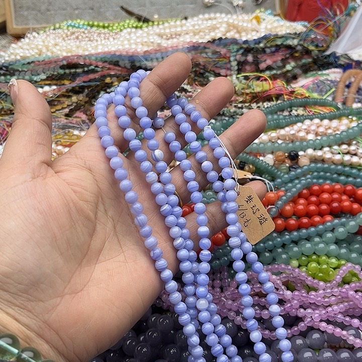 玛瑙/玉髓珠宝半成品未镶嵌一条6mm紫玛瑙