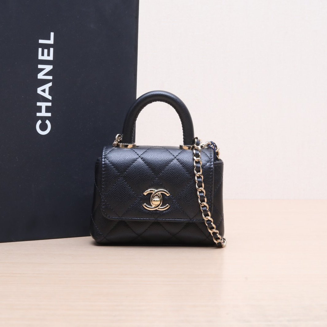 99新 Chanel/香奈儿 【小花念念】Handle 黑色 镭射标 金扣 包