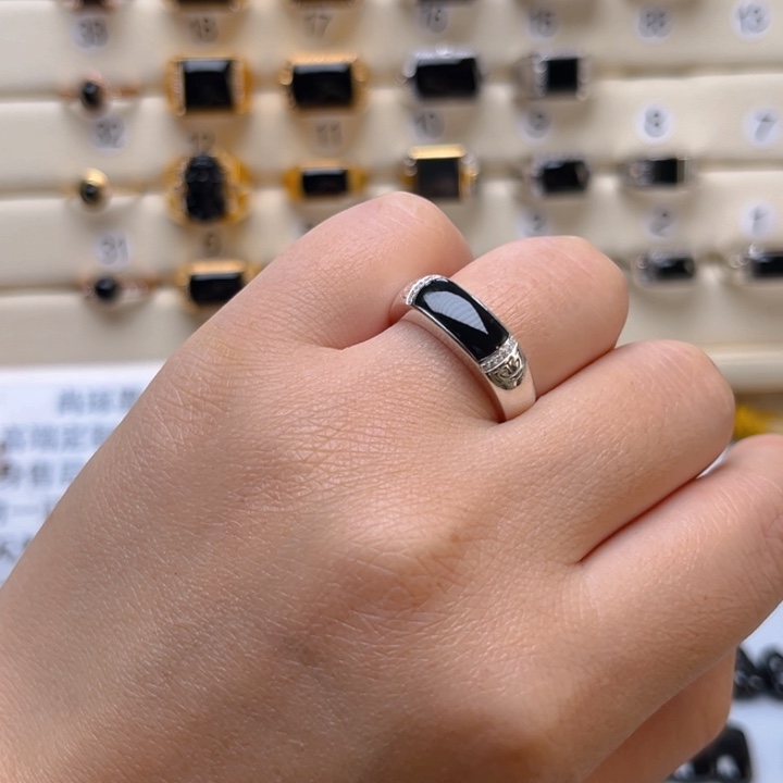 翡翠戒指银S925镶嵌男戒