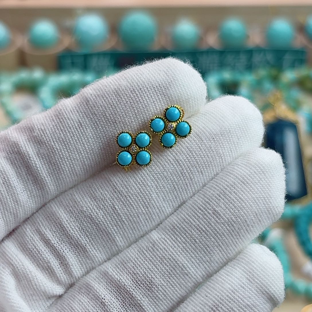 绿松石18K金镶嵌珠宝奇石