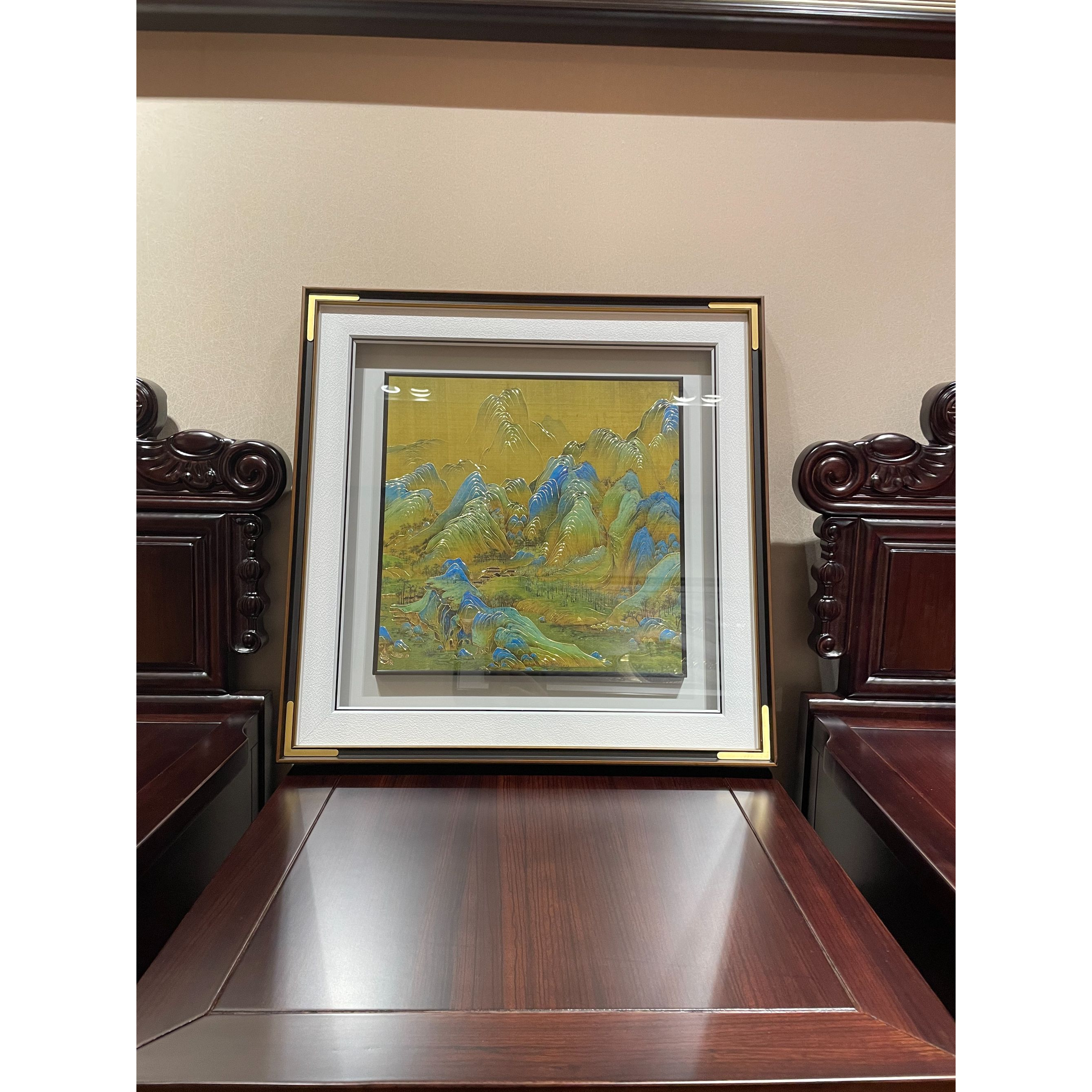 铜小鸭《千里江山》手工铜板雕刻 玄关画茶室餐厅挂画