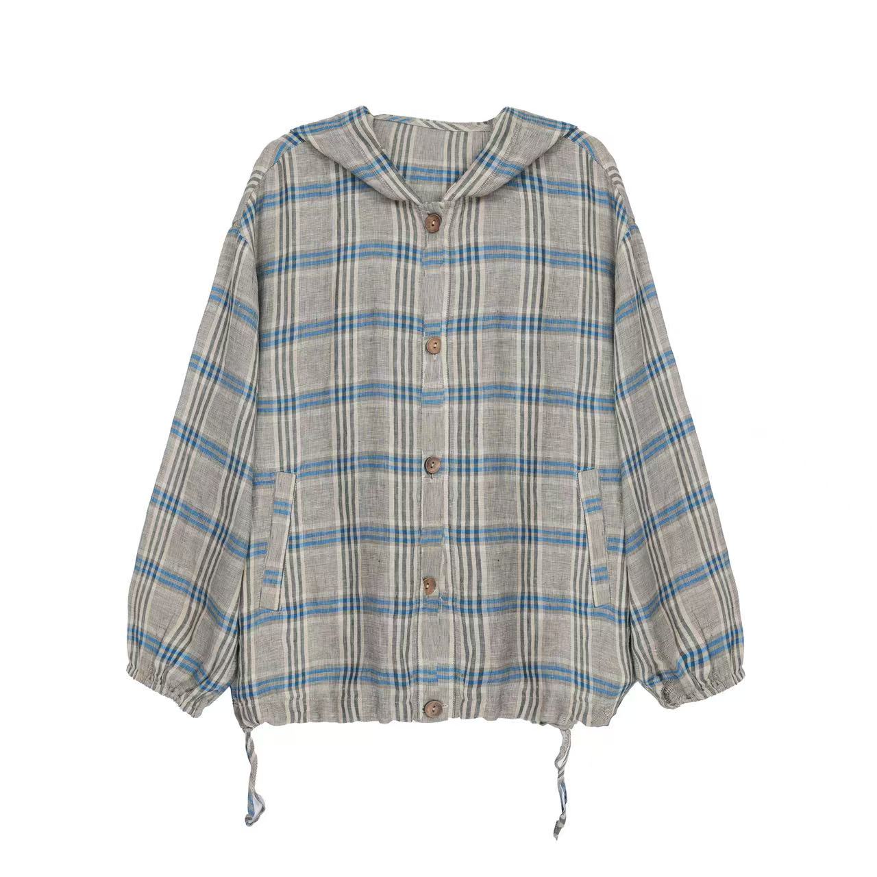 兰姐服饰直播间夏季新款时尚简约百搭格子帽衫1068-2