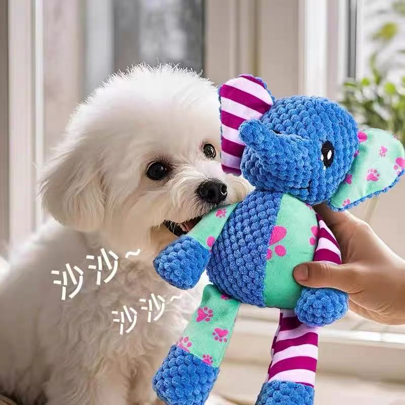 拼色媚眼象狗狗玩具响纸发声磨牙玩具清洁口腔自嗨玩具