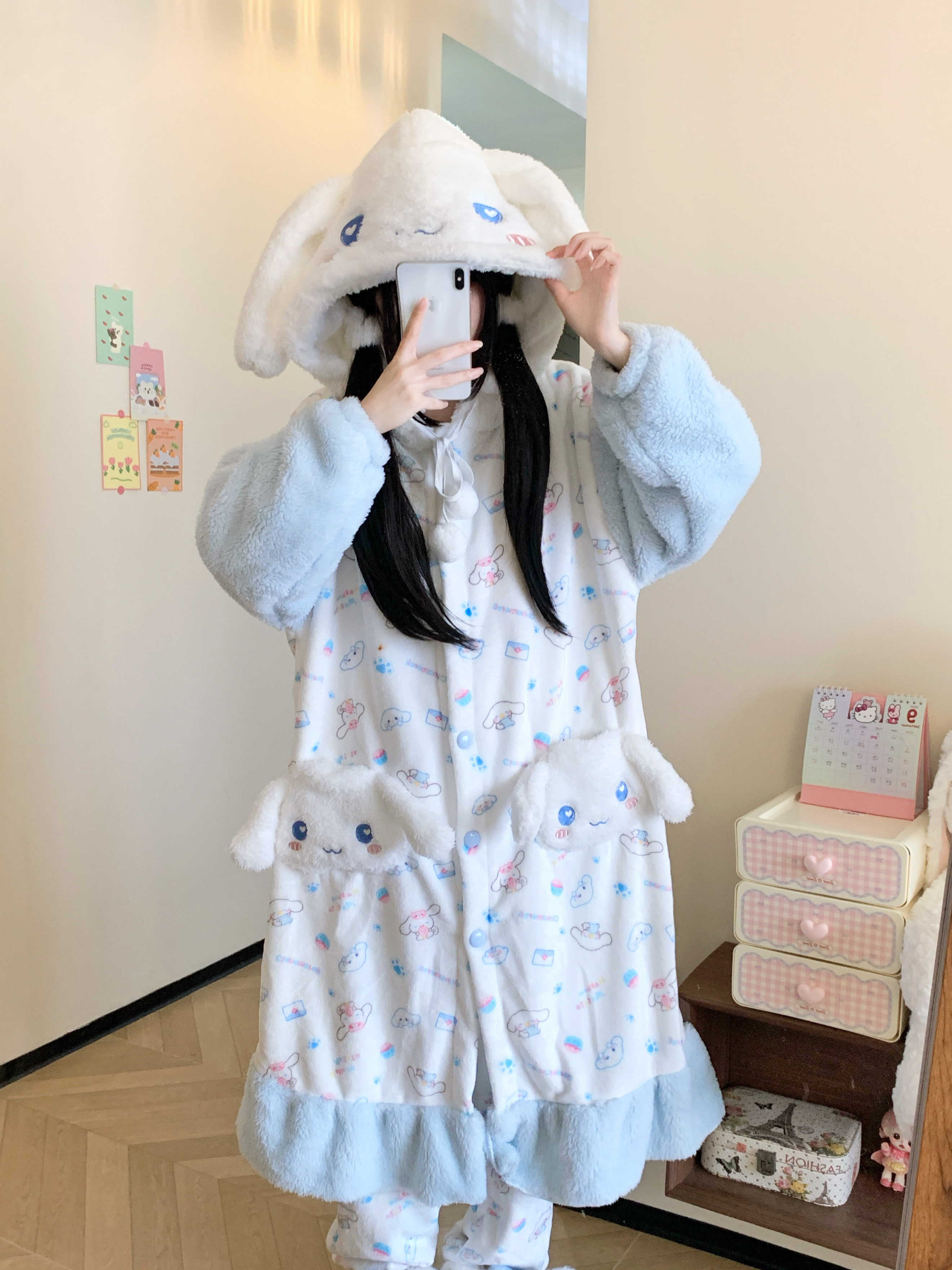 原创！新款玉桂狗冬季长款睡袍女法兰绒加厚可爱闺蜜装宅家可外穿