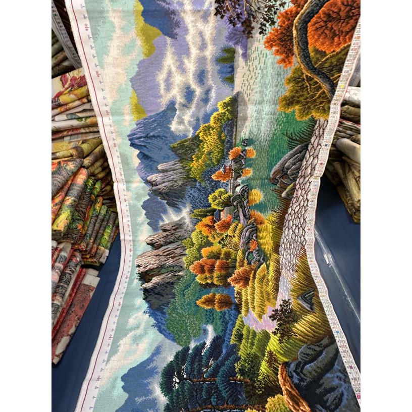 2.4米纯手工新中式流水生财十字绣成品客厅高端装饰画新款