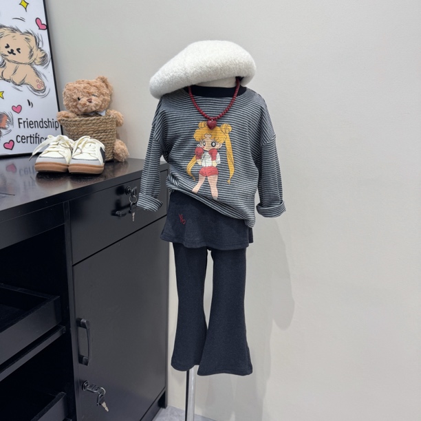 现货~女童条纹卡通上衣+裤子套装XW5-29/Q5-172/Q5-173