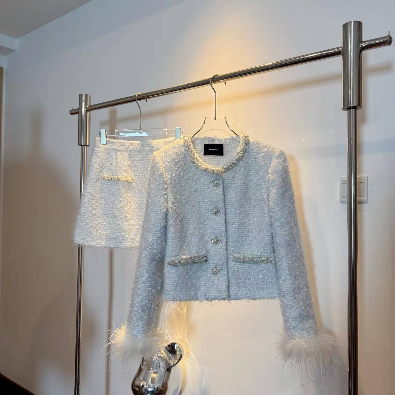 cc小众设计【芬兰暮光】小个子长袖设计感秋冬气质小香风轻奢套装