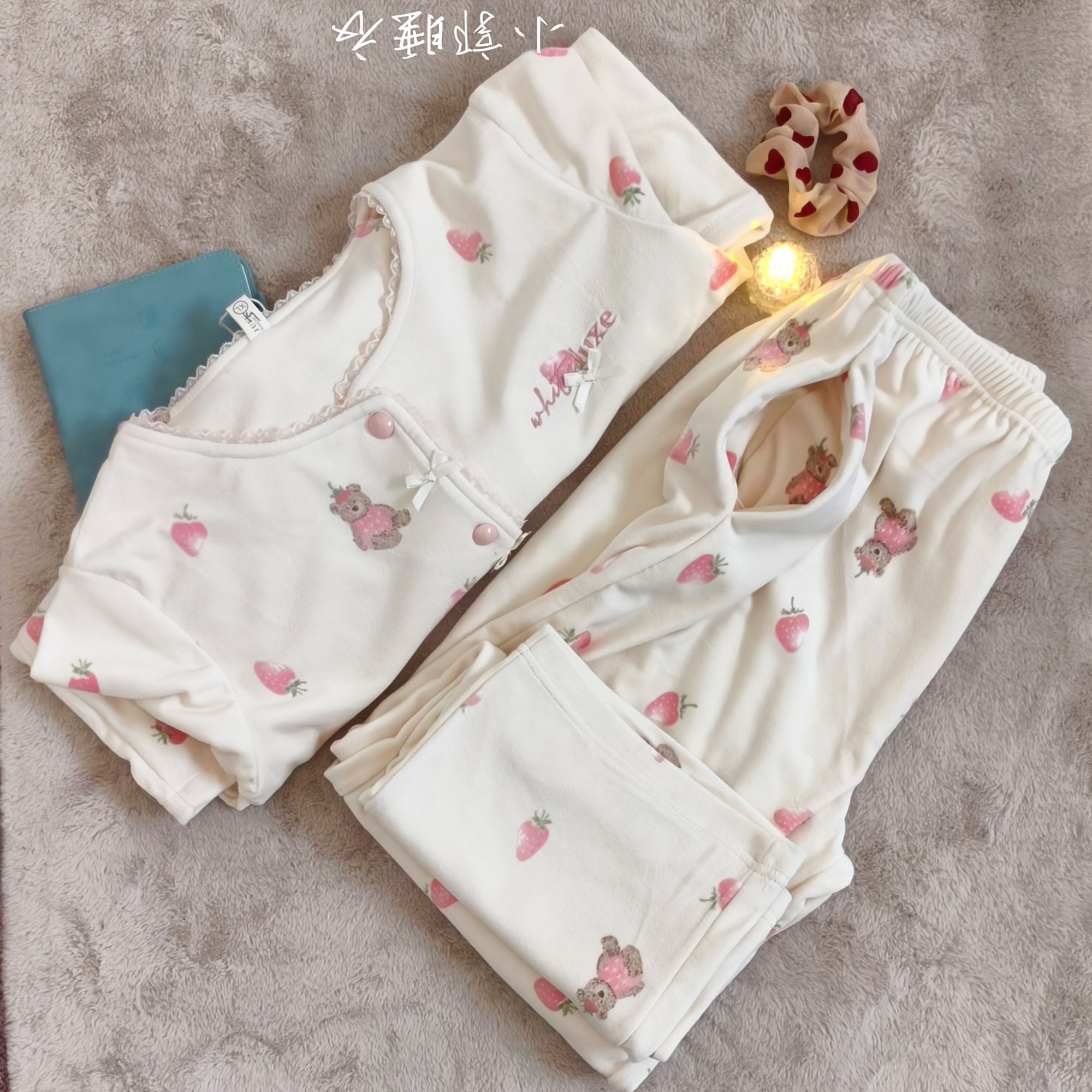 秋冬半边绒   海岛绒 睡衣 居家服 女款  圆领   套装 高级感