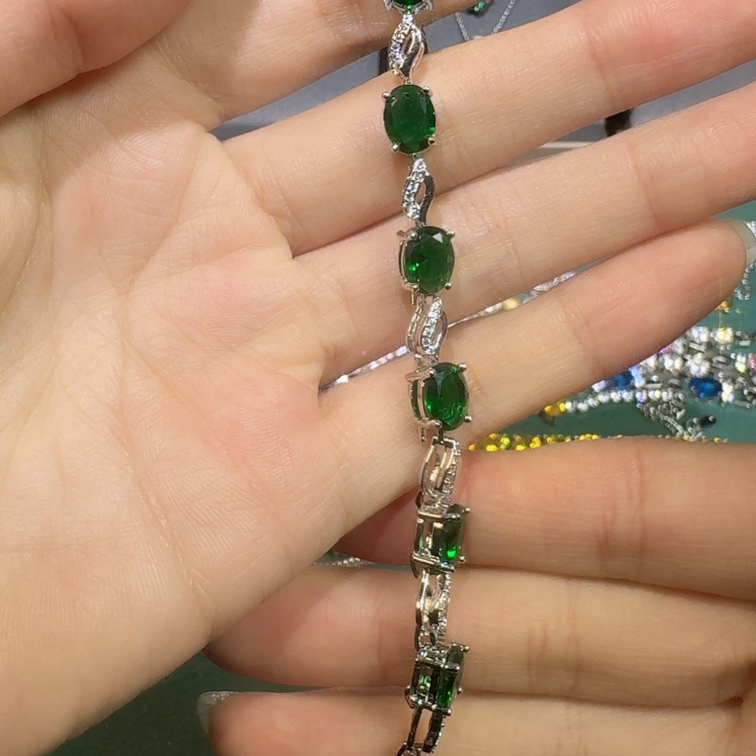 祖母绿手链银S925镶嵌