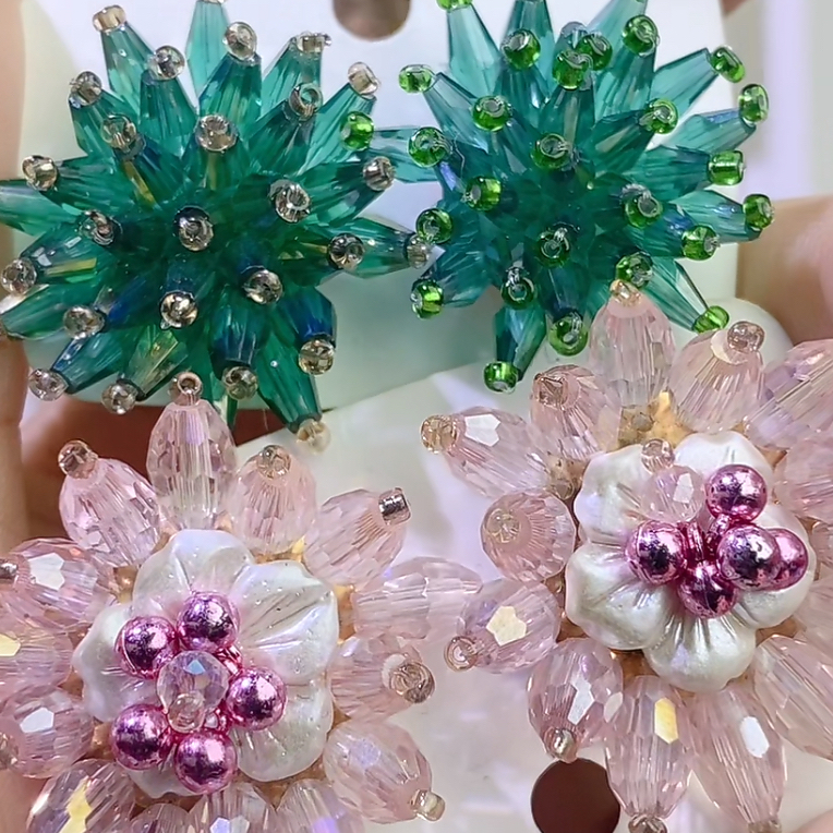 非金属亚克力耳饰 亚克力手工串珠，绿色和粉色