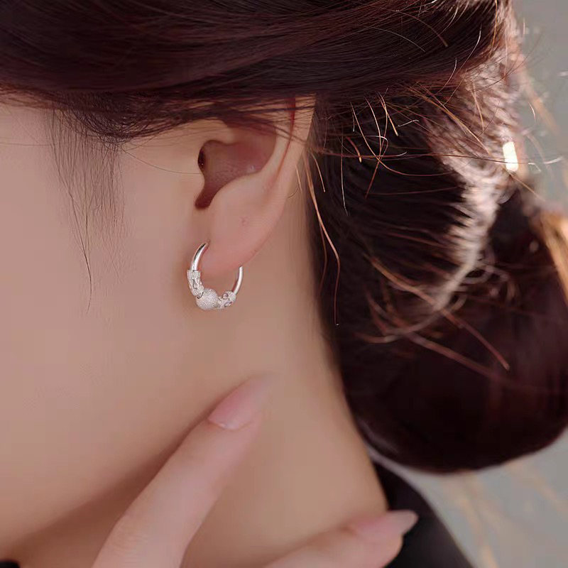 足银耳饰 990银耳饰如意转运珠耳圈时尚气质精致小众耳环