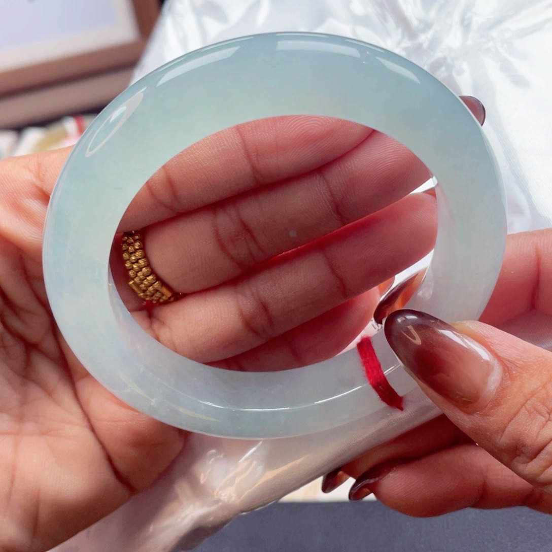 翡翠手镯未镶嵌高级厚装冰川蓝58 敏18