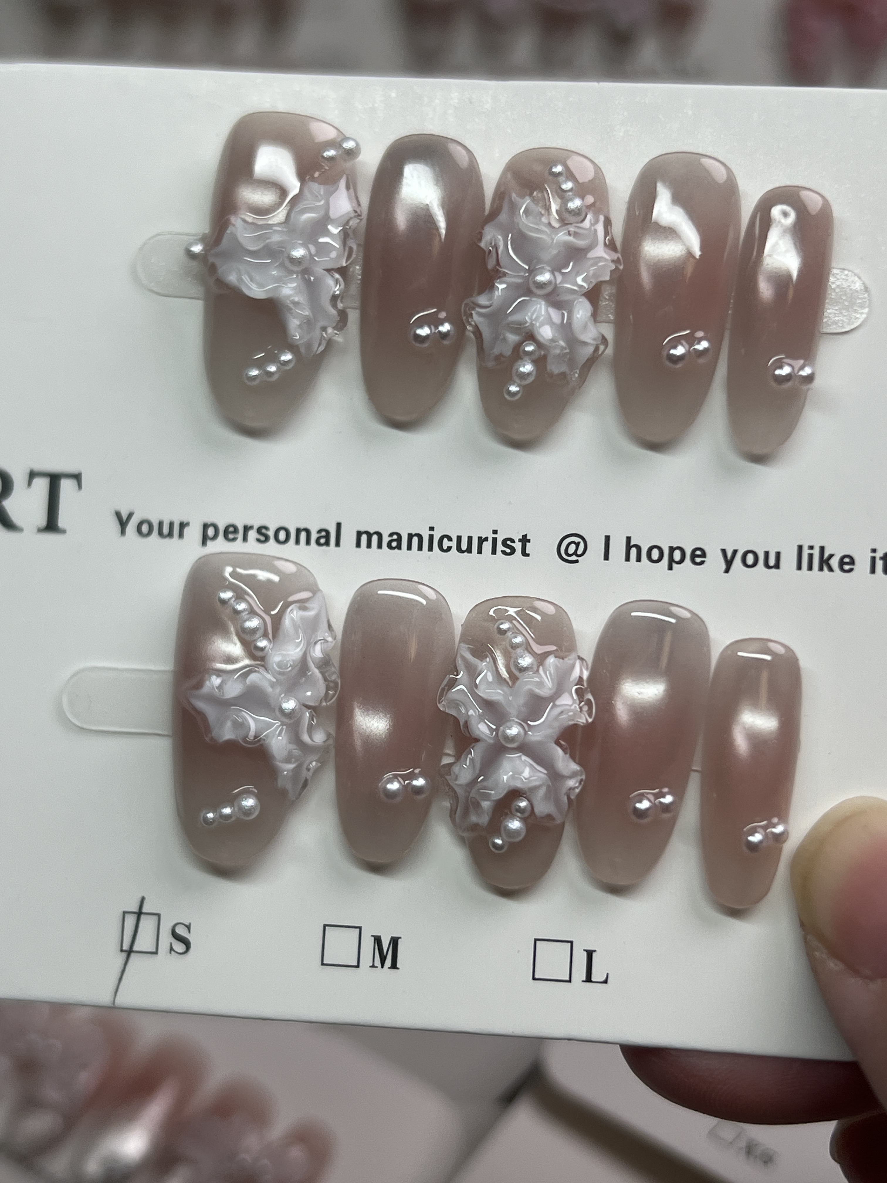 【云烟雪境】纯手工猫眼显白气质可拆卸温柔百搭穿戴甲美甲贴