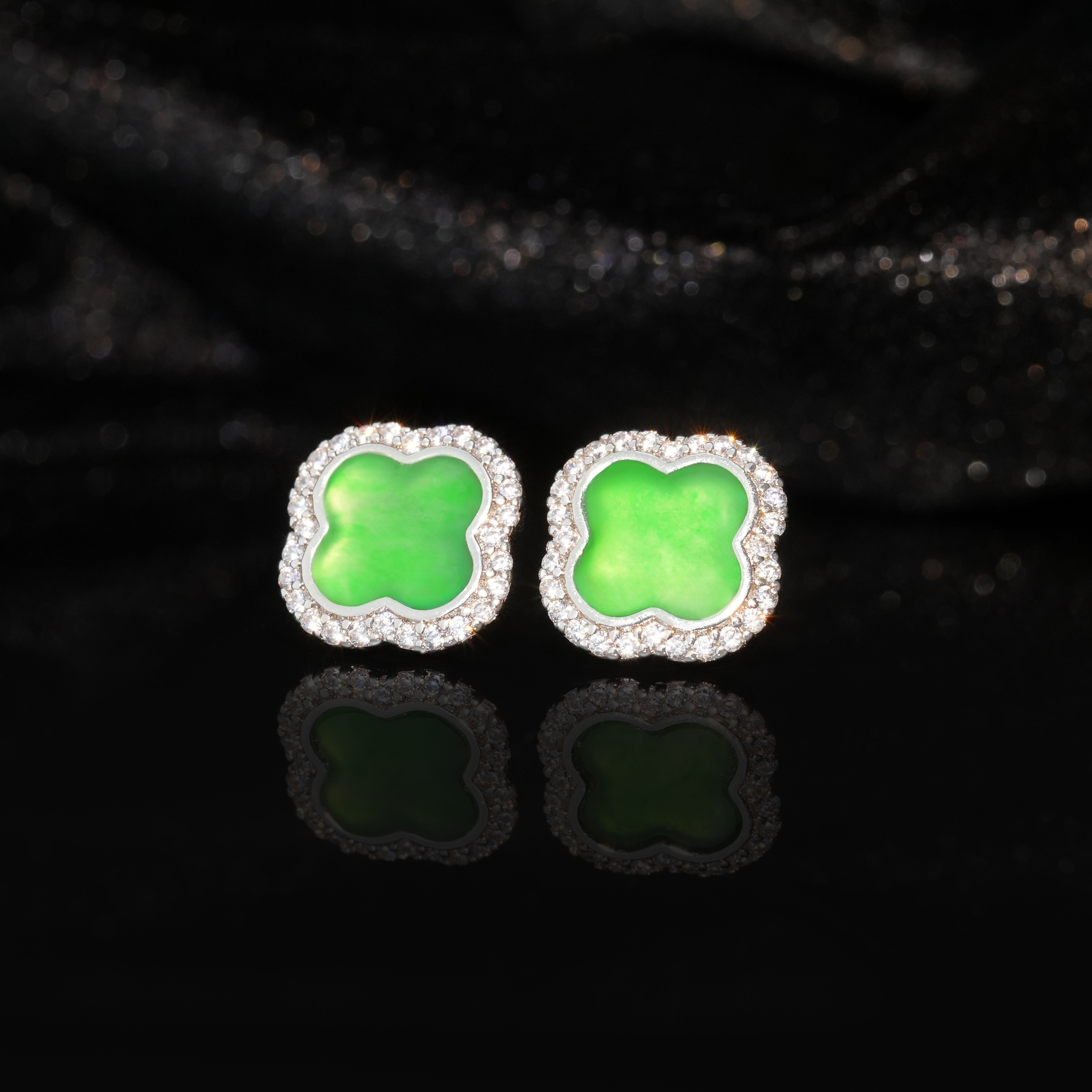 【小胖翡翠】天然A货翡翠耳钉幸运草满绿轻奢百搭小众珠宝-多样性发