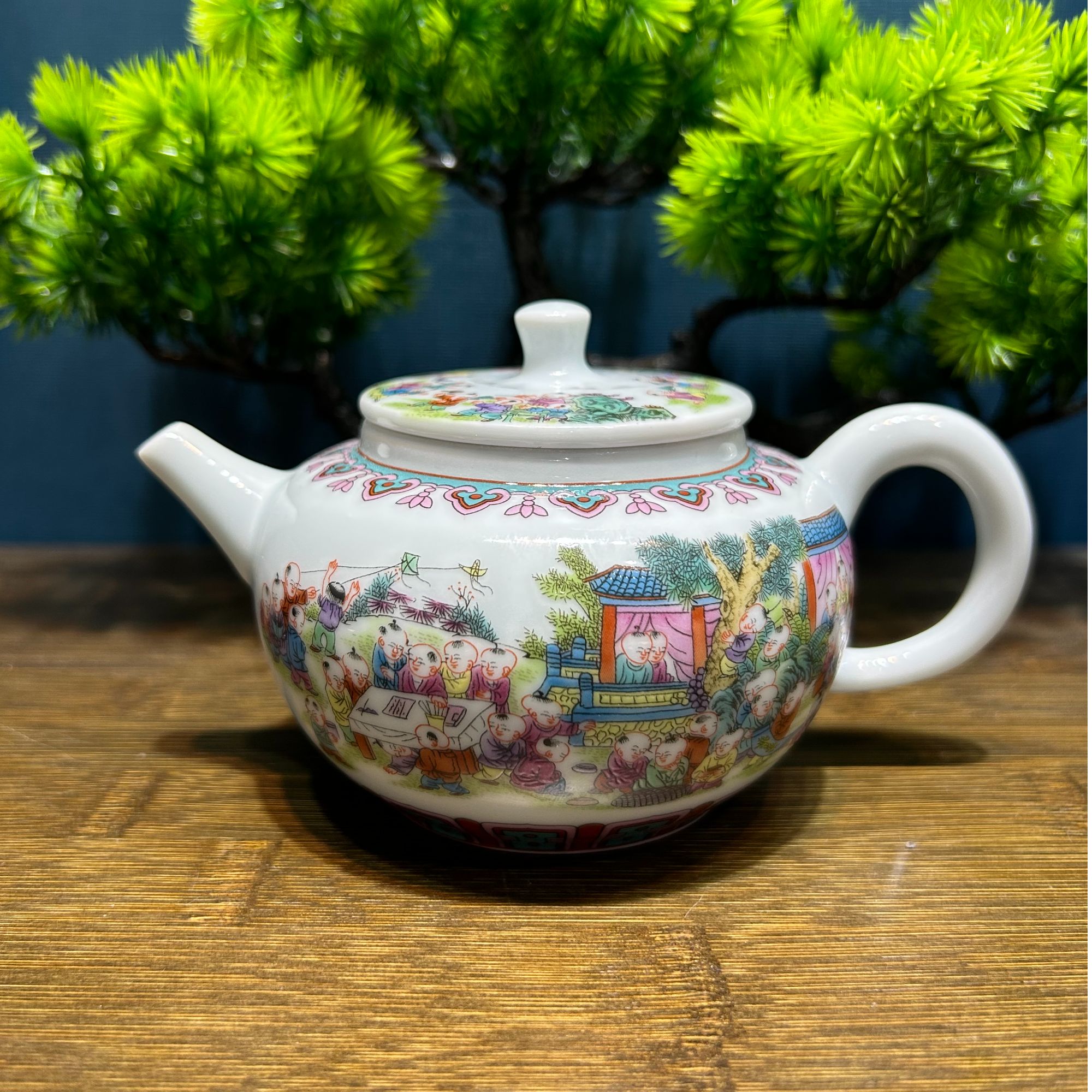 景德镇陶瓷粉彩百子图茶壶