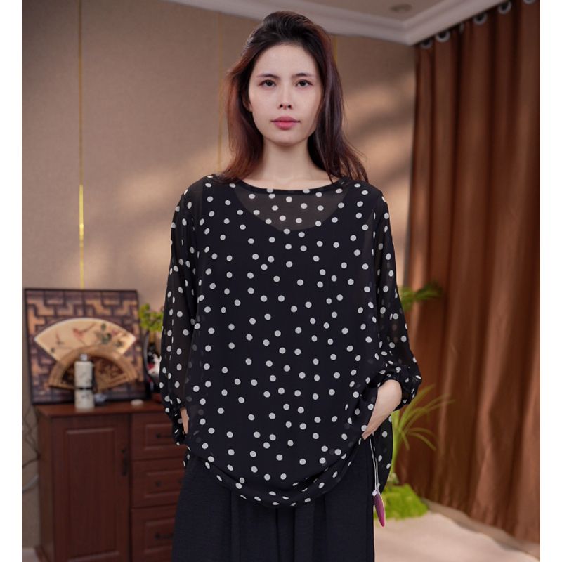 030/新款高级黑底白波点时尚气质漂亮上衣