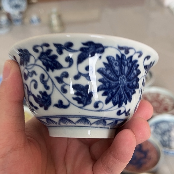 杯景德镇青花缠枝莲大压手主人杯