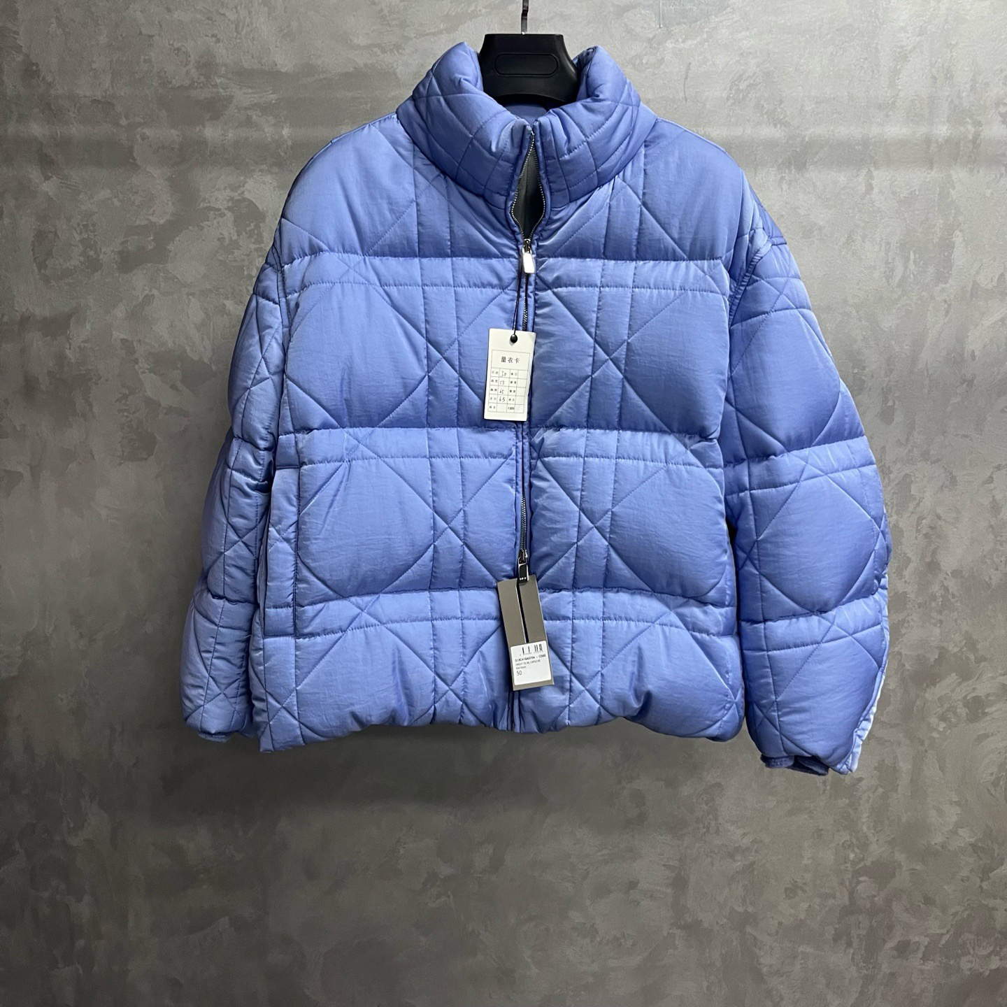 dior 蓝色纯色宽松格纹拉链高领长袖夹克外套/50 