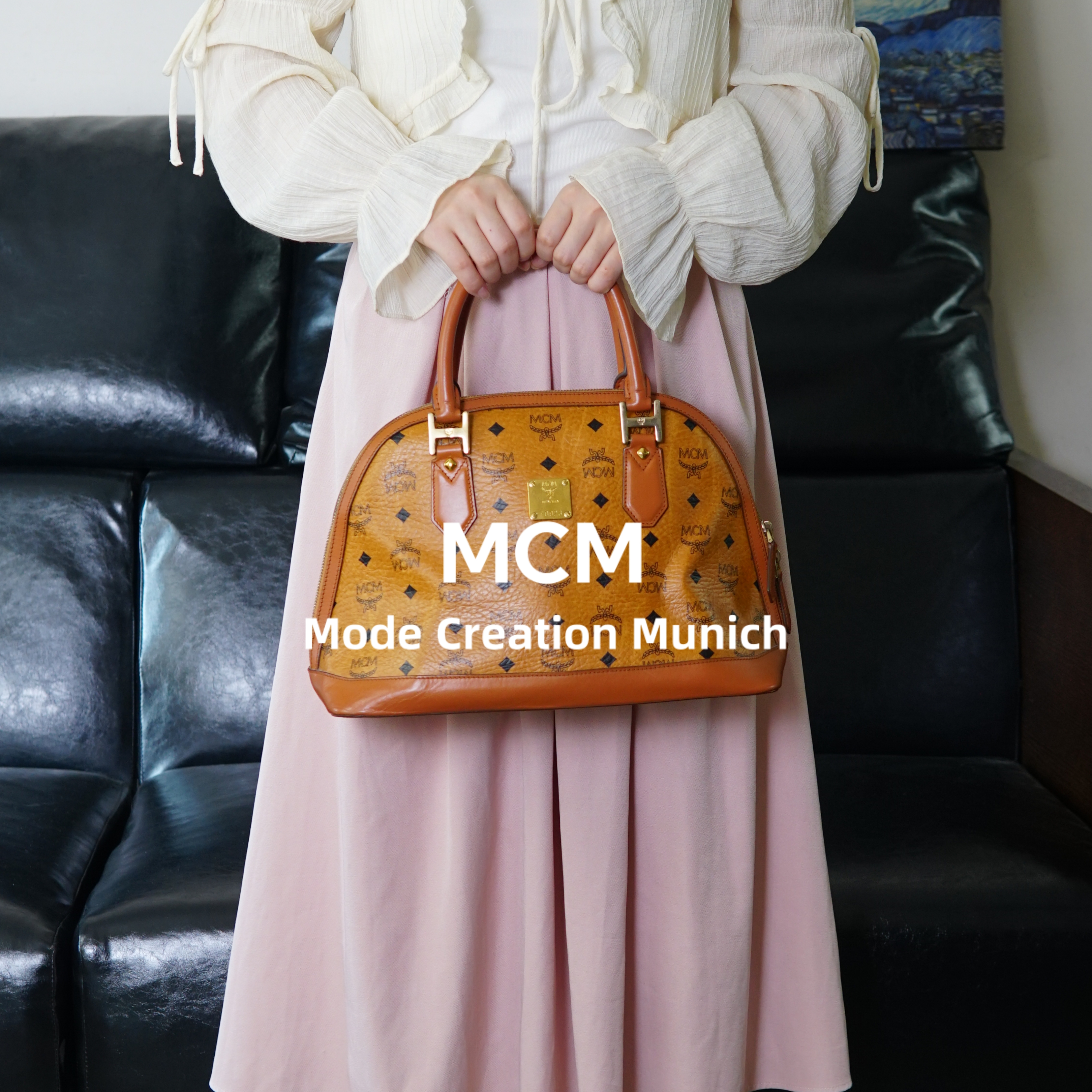 95新 MCM 干邑色贝壳手提包/FYEE05615032/5032