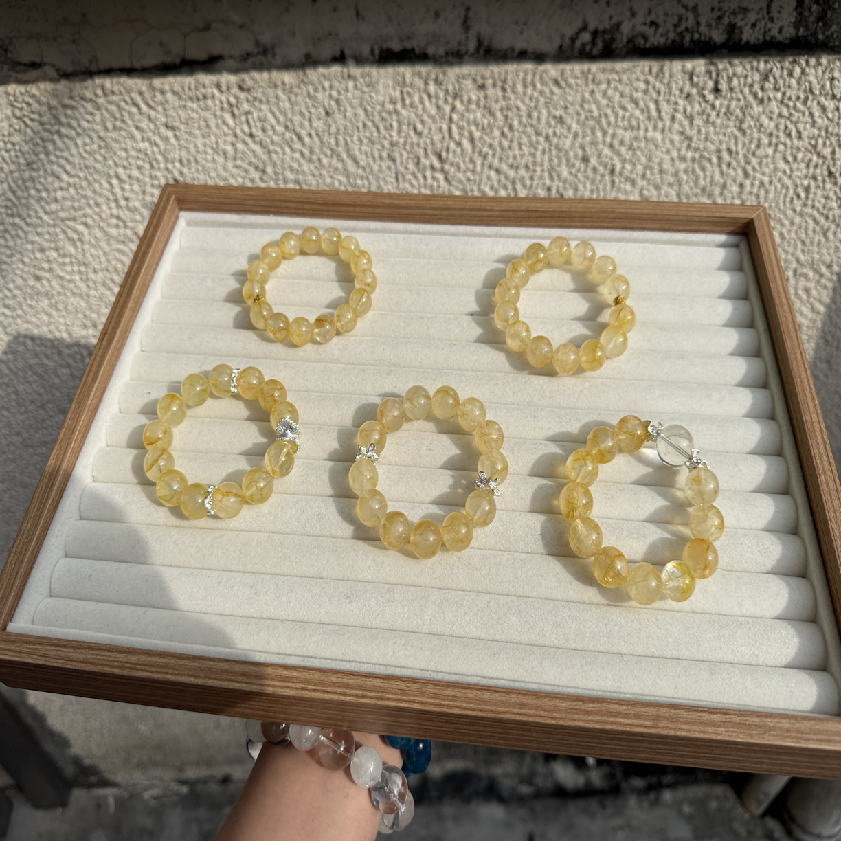 铁石英石手链 冰糖雪梨黄胶花配白水 财富密码